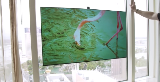 Completely wireless 55-in display can be stuck to the wall using suction